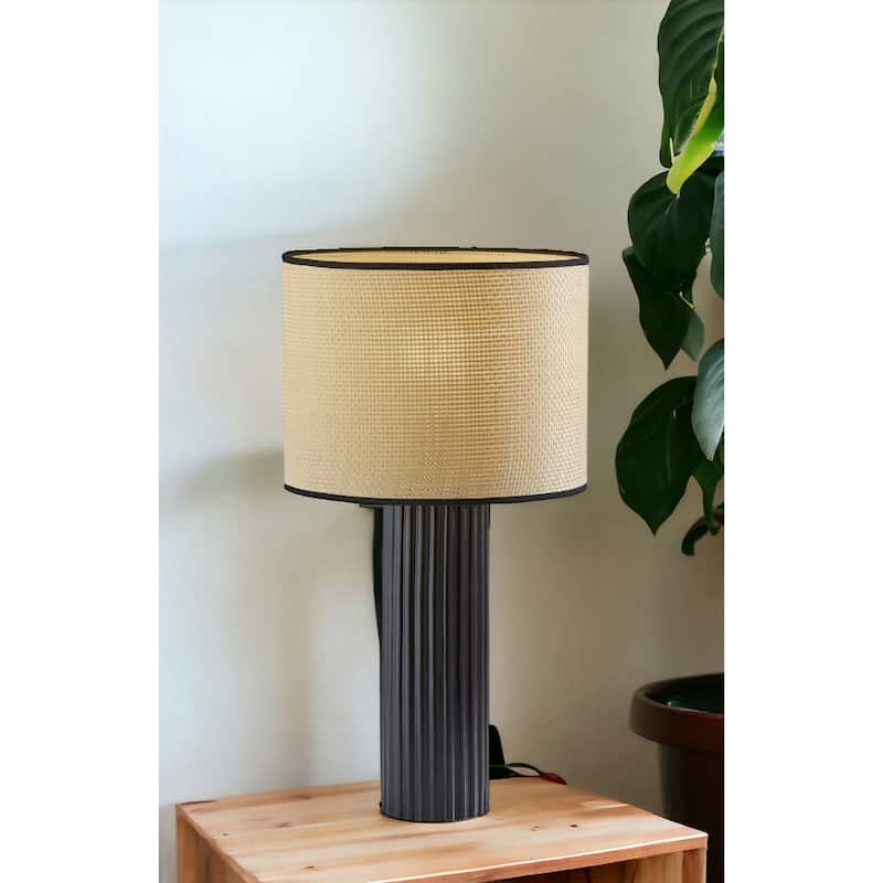 Ceramic Table Lamp with Beige Fabric Drum Shade Rotary Switch