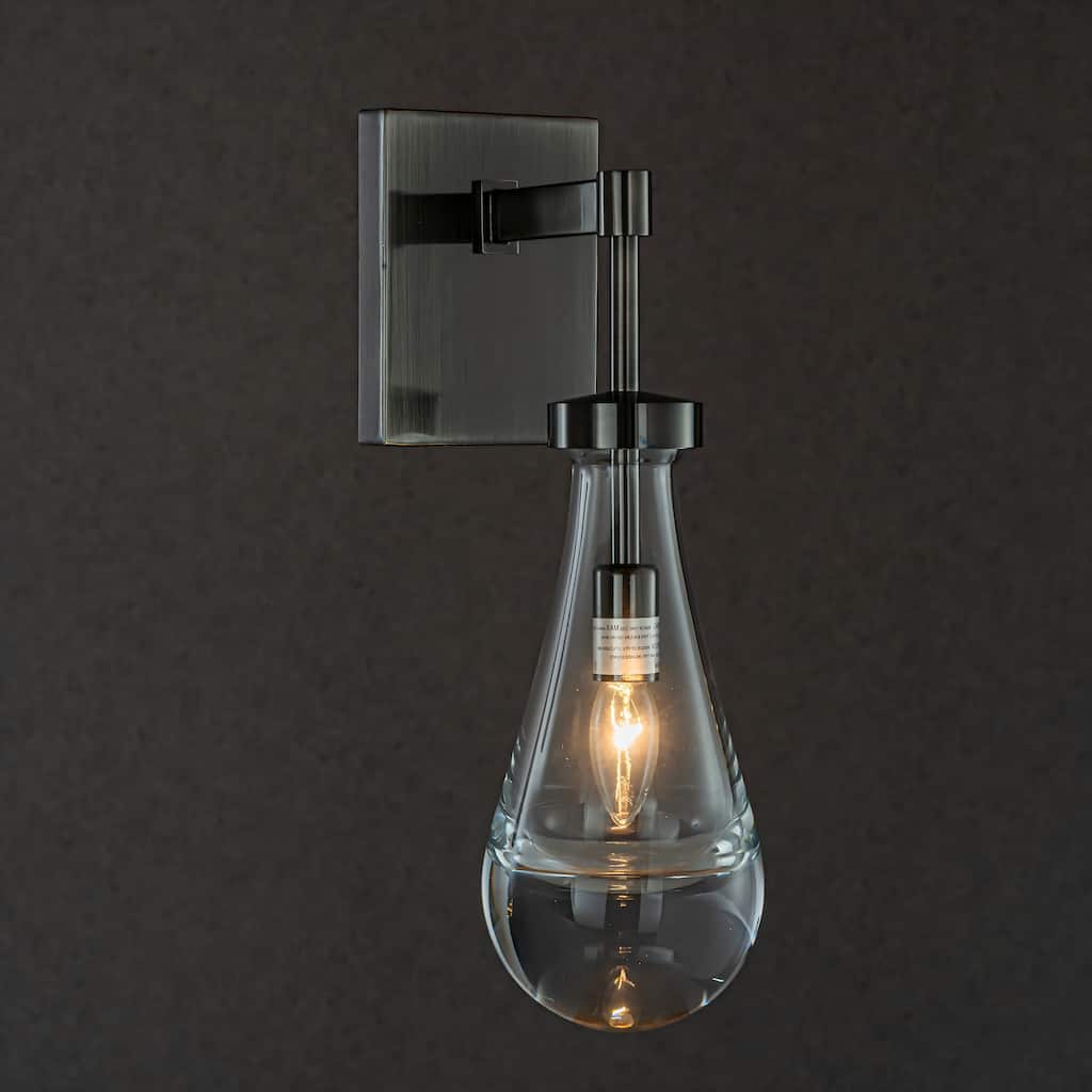 CraftHome W5" Farmhouse Raindrop Glass Bronze/Brush Black Nickel Wall Light Rustic Industrial Teardrop Bathrooom Vanity Light