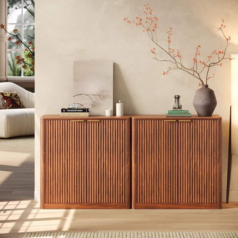 63" Buffet Cabinet with Storage, Fluted Sideboard with Adjustable Shelves for Living Room, Dining Room, Kitchen - Walnut