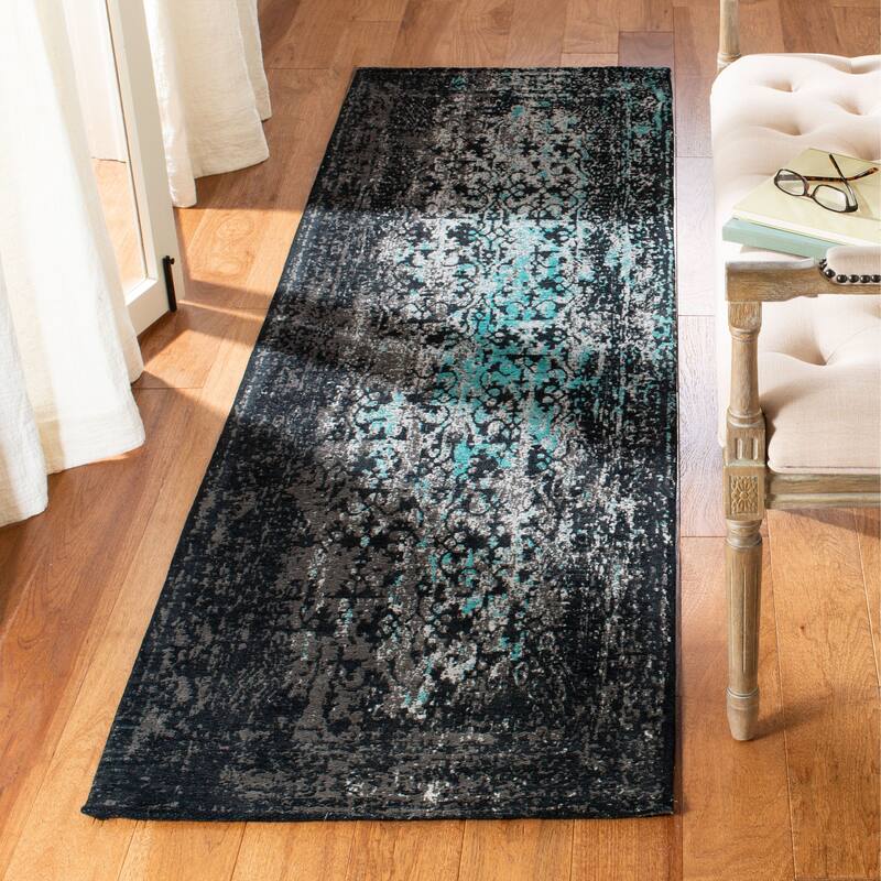 SAFAVIEH Classic Vintage Boho Milyonka Distressed Oriental Cotton Rug - 2'3" x 8' Runner - Navy/Teal