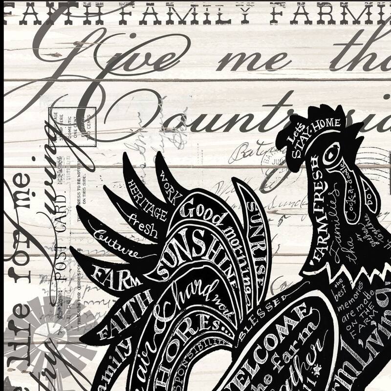 HomeRoots Faith Family Farming Rooster Black Framed Wall Art