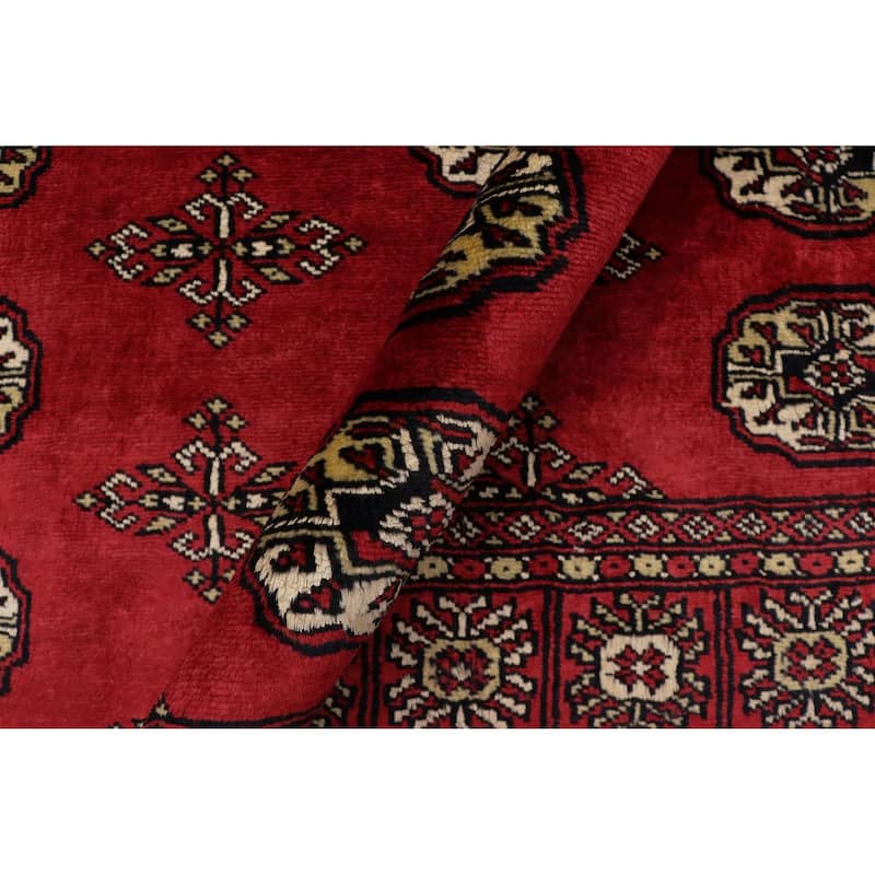 Tribal Bokhara Mathew Red Beige Hand Knotted Rug - 4'3'' x 6'6''