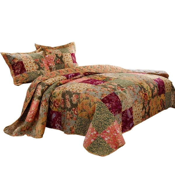 Kamet 3 Piece Fabric Full Size Bedspread Set with Floral Prints, Multicolor. Opens flyout.