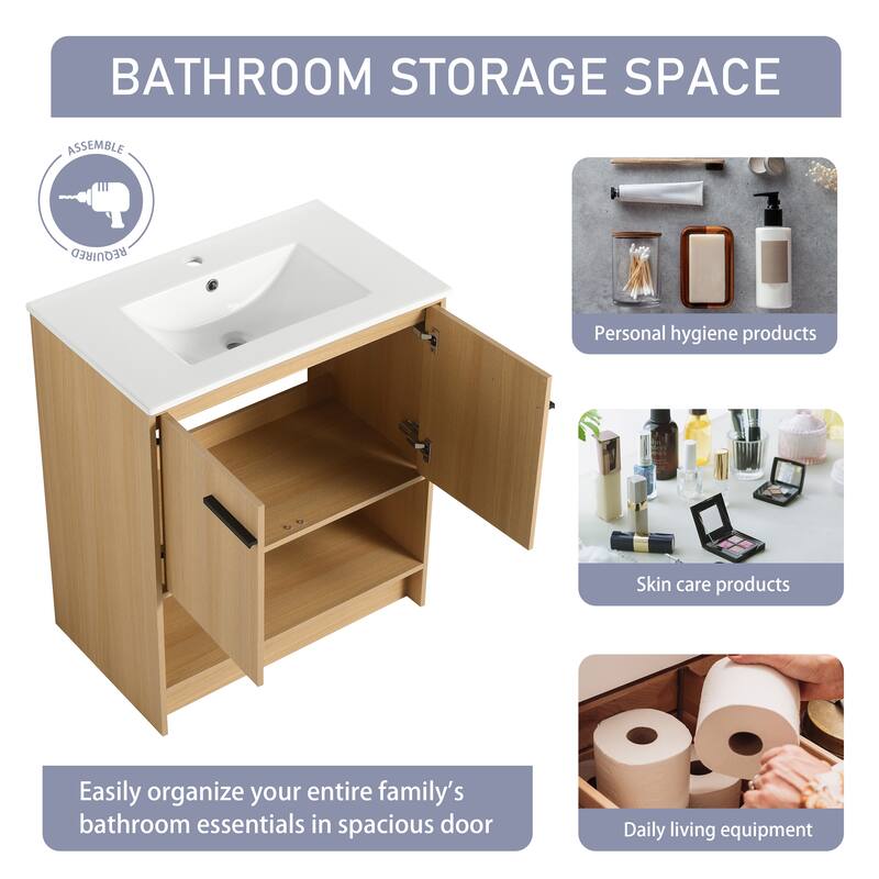 30"/36" FreeStanding Bathroom Vanity with Sink, Floor Stand Bathroom Vanity with Soft Close Door