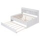 preview thumbnail 35 of 43, Full Size Wooden Captain Bed with Built-in Bookshelves, 3-Storage Drawers, and Trundle, Light Grey, Classic Style Bed Frame
