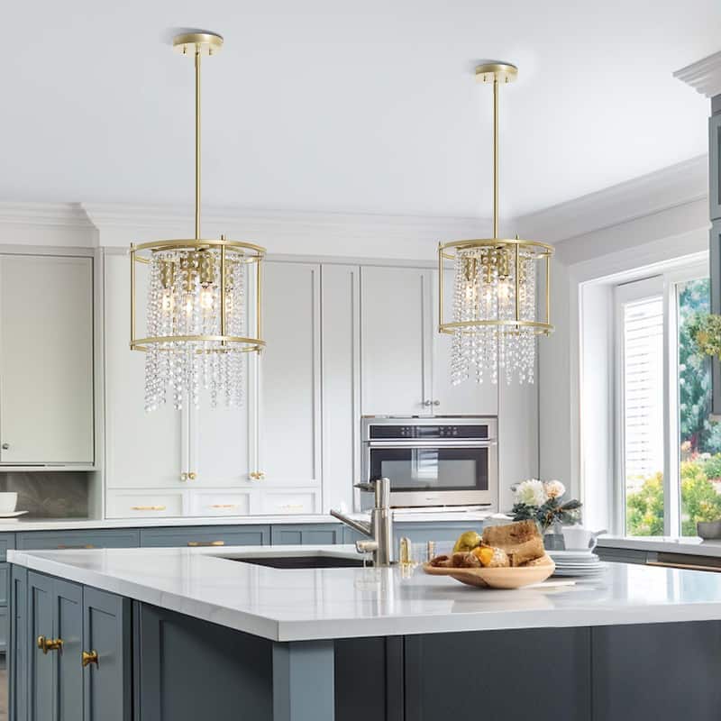 Round 4-Light Dining Room Crystal Light Chandelier Fixture for Kitchen Island Dining Room