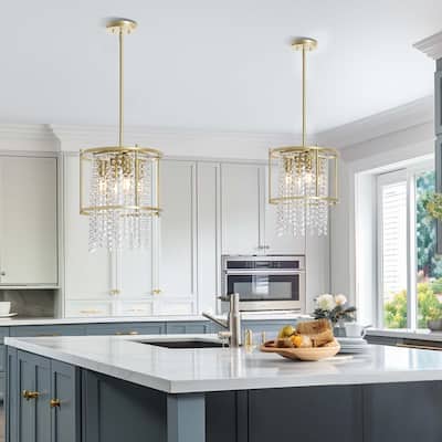Round 4-Light Dining Room Crystal Light Chandelier Fixture for Kitchen Island Dining Room