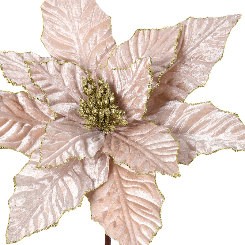 24" Glitter Edge Velvet Poinsettia Stem - 24