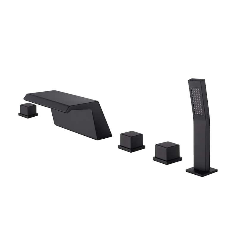 Waterfall Tub Filler Bathtub Faucet matte black 5-Hole 3-Handle Solid Brass Bathroom Bath Tub Faucets - 9'6" x 13'6"