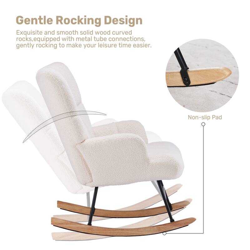 FERPIT Rocking Accent Chair Teddy Upholstered Glider Nursery Accent Chair Padded Seat with High Backrest for Living Room