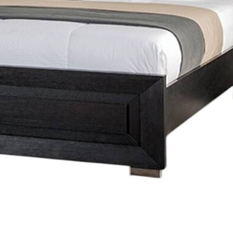 Ashen California King Bed, LED Headboard, Chrome Metal Legs, Black Wood