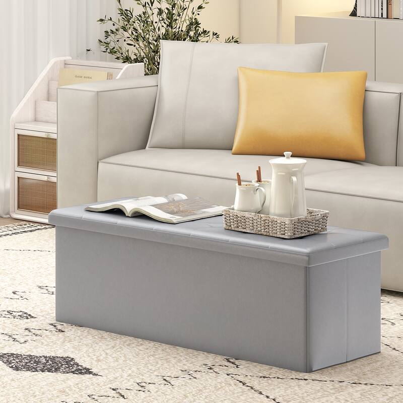 43 Inch PU Leather Storage Ottoman Bench with 38 Gallon Capacity Removable Divider and Foam Cushion for Living Room Entryway