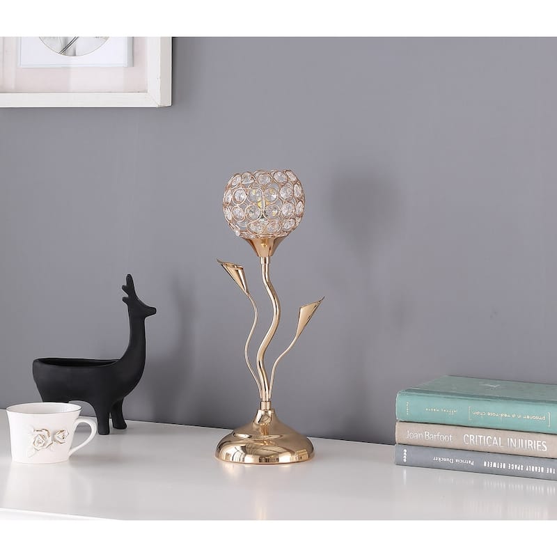 14" Rose Gold Floral Bell Glam Metal Table Lamp