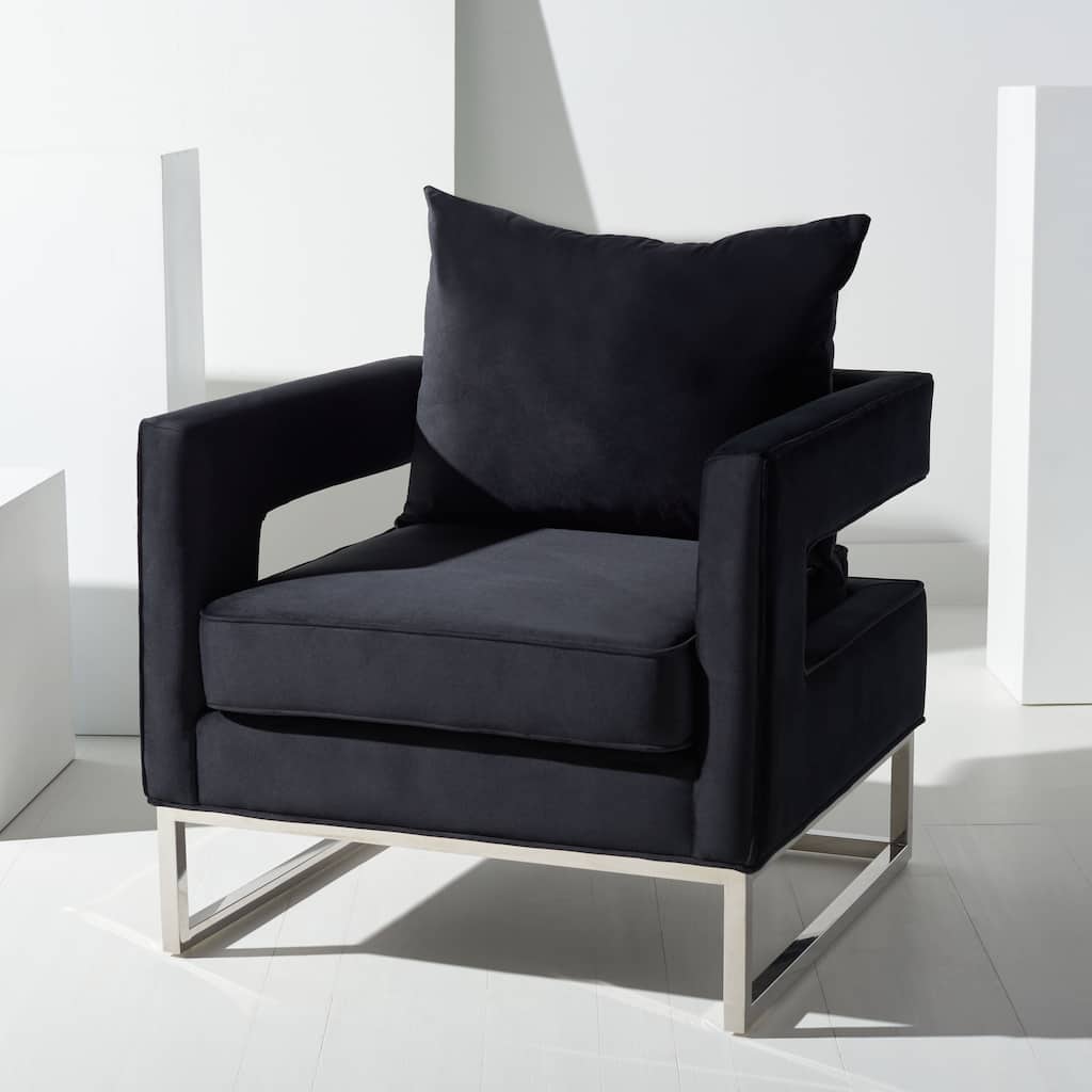 SAFAVIEH Couture Mithlesh Black Velvet Commercial Grade Club Chair - 31Wx29Dx33H