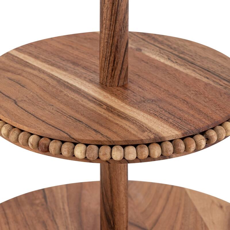 Acacia Wood Beaded 2 Tier Cake Plate
