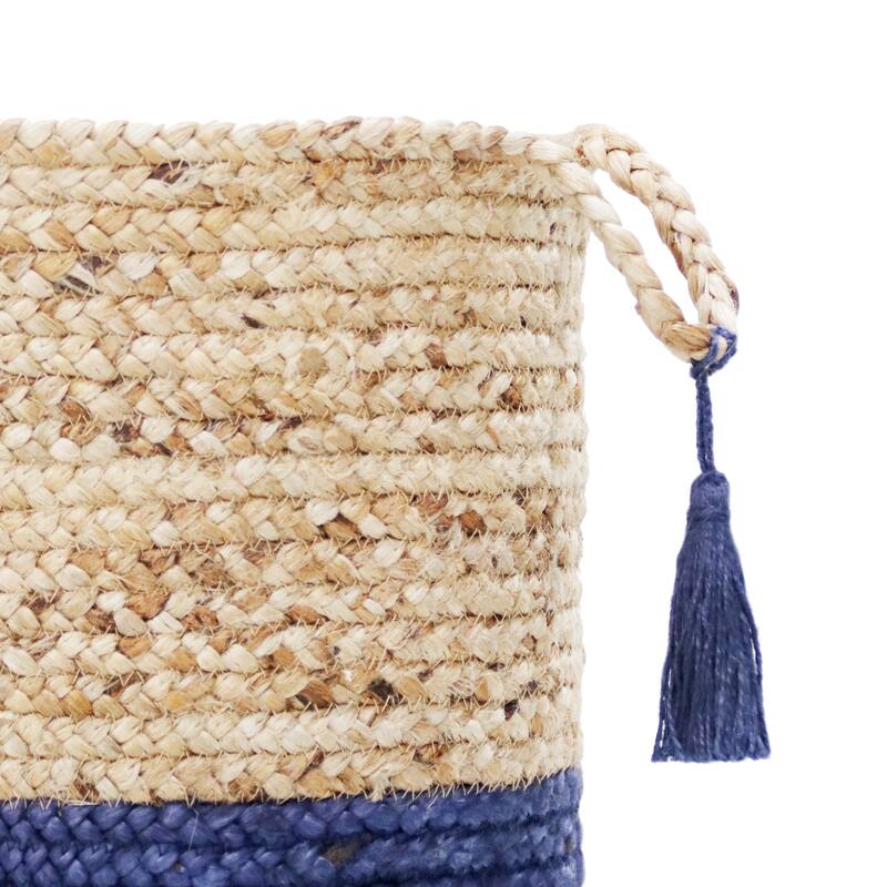 Sevita Two-Tone Handbraided Jute Storage Basket with Handles