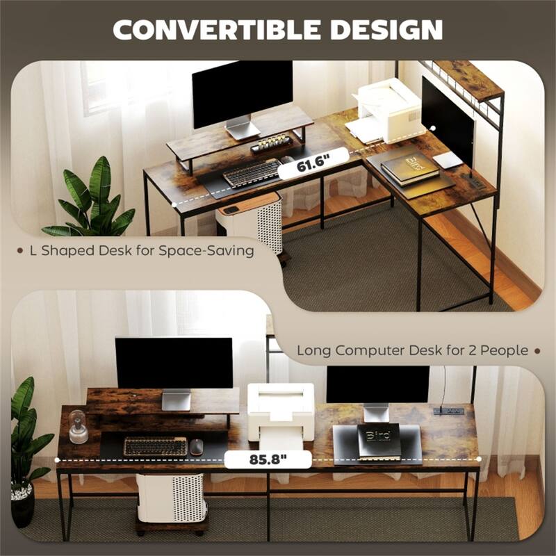 Modern L-Shaped Gaming Desk with Adjustable RGB Lighting and Rolling Keyboard Shelf USB Port