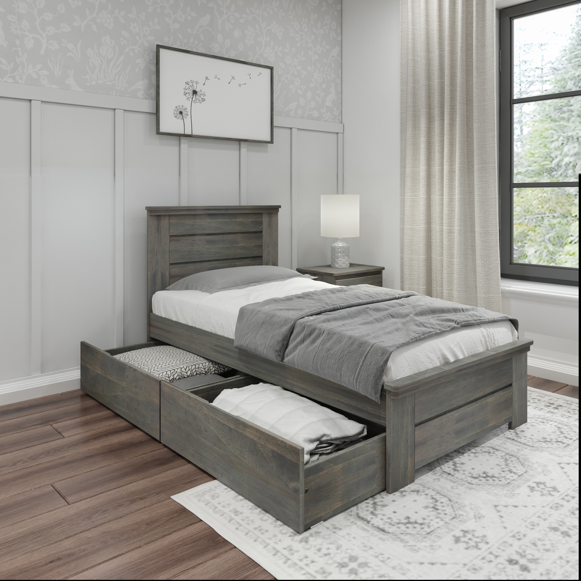 Max and Lily Farmhouse Twin Bed with Panel Headboard and Storage Drawers