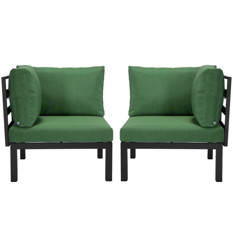 LeisureMod Hamilton 2-Piece Modern Corner Lounge Chair Loveseat - Polyester Upholstered Sofa for Patio Garden Porch Backyard - Green