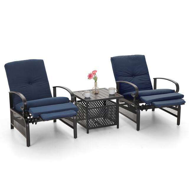 Outdoor Adjustable Cushioned Metal Patio Recliner Lounge Chair