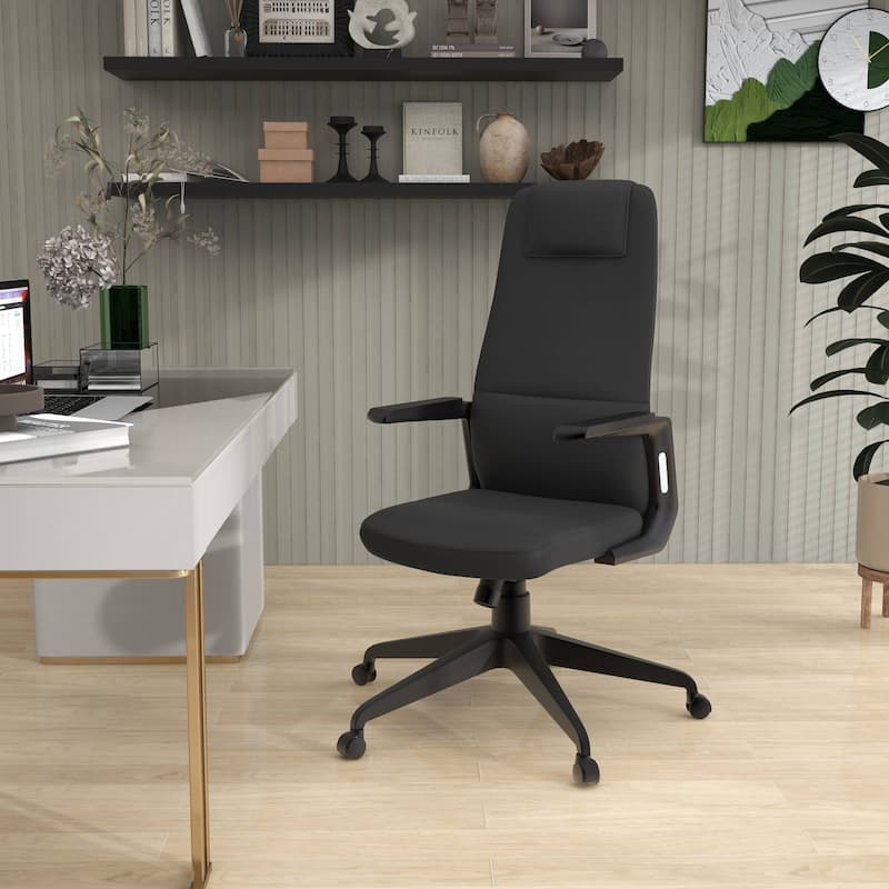 Nexa Ergonomic Leather/Polyester High-Back Office Chair with Padded Headrest, Adjustable Height, Swivel, and Smooth Casters