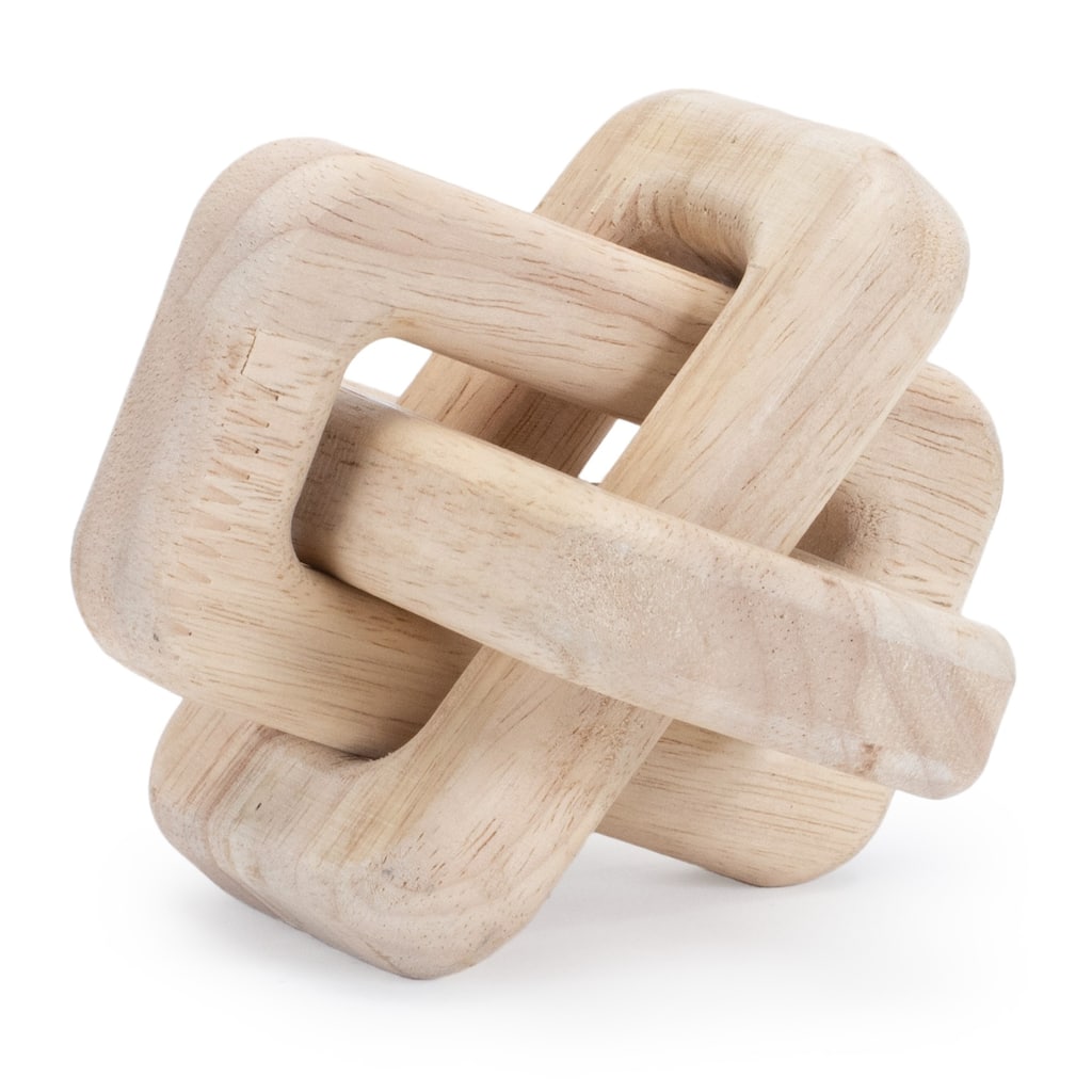 Oak Wood Square Linked Knots Decoration - 4.5" - Set of 3