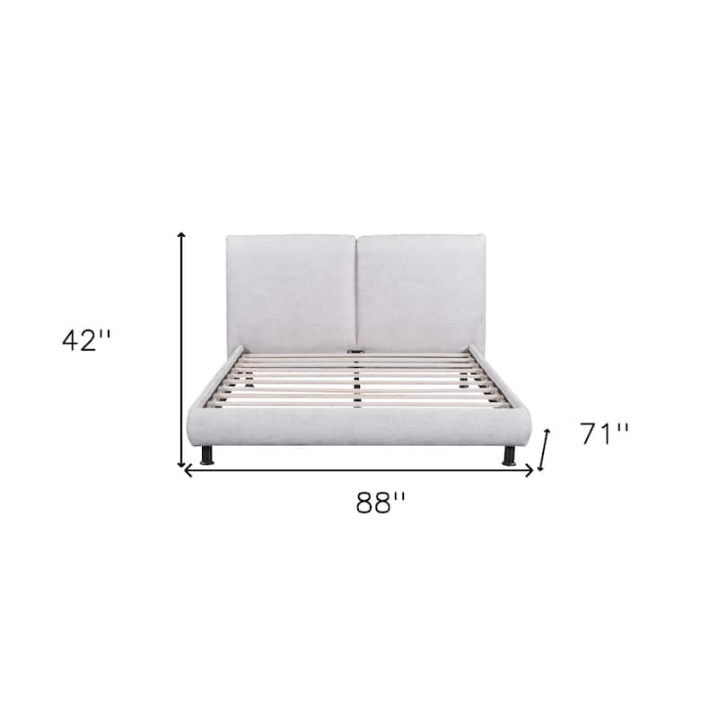 HomeRoots Light Gray Tufted Upholstered Queen Bed Frame