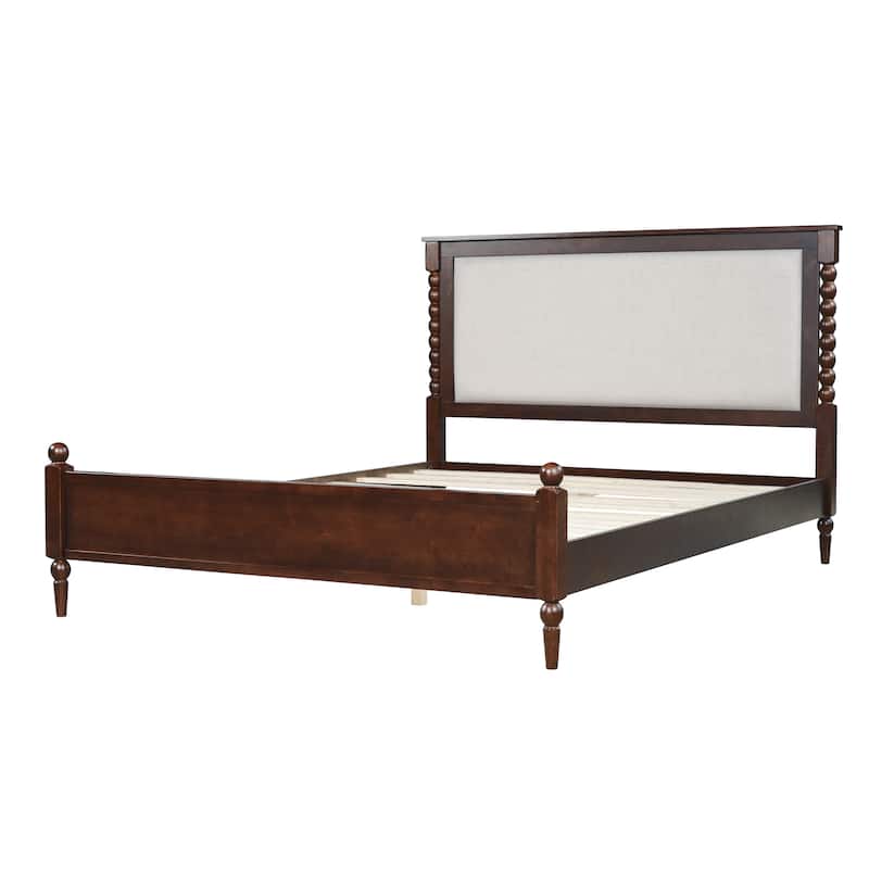 Christopher Knight Home - Traditional Wooden Platform Bed with Upholstered Headboard and Spindle Accent Design