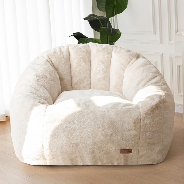 Giant Bean Bag Chair,Shell-Shaped Oversized Bean Bag Chair with Fille - Beige - Large