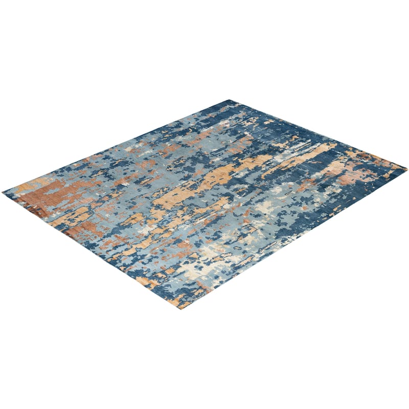 Modern One-of-a-Kind Hand-Knotted Area Rug, Blue - 8' 1" x 10' 2"