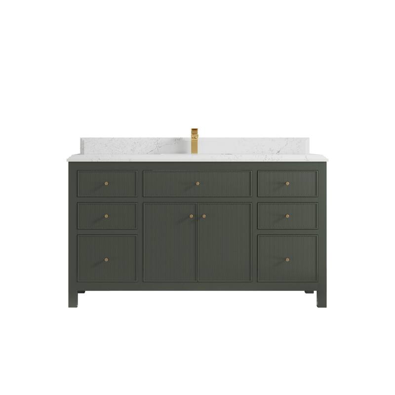 Willow Collections 60 in W x 22 in D Sonoma Free Standing Reeded Single Sink Bathroom Vanity with Countertop - 1.5" Empira White - Pewter Green