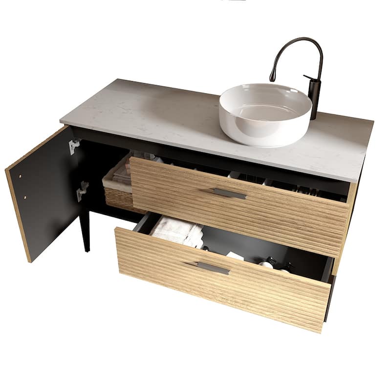 30/36/48 inch MDF Single Sink Freestanding Bath Vanity in Oak with White Artificial Marble Top