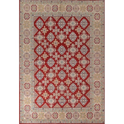 Red Geometric Kazak Oriental Area Rug Handmade Wool Carpet - 9'0" x 11'5"