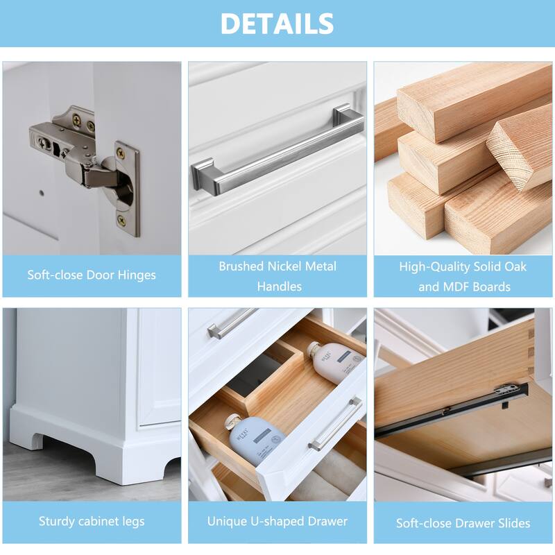 Nephelily 48" 60" 72" Vintage Uni-Vanity Bathroom Cabinet, Tall Drawer