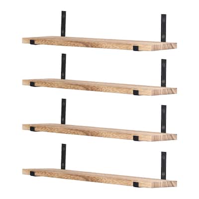 Wood Floating Shelves Set of 4, Wall Mounted Shelves for Bedroom Living Room Bathroom, and Kitchen Wall Decor 16.5*6.7in - Brown