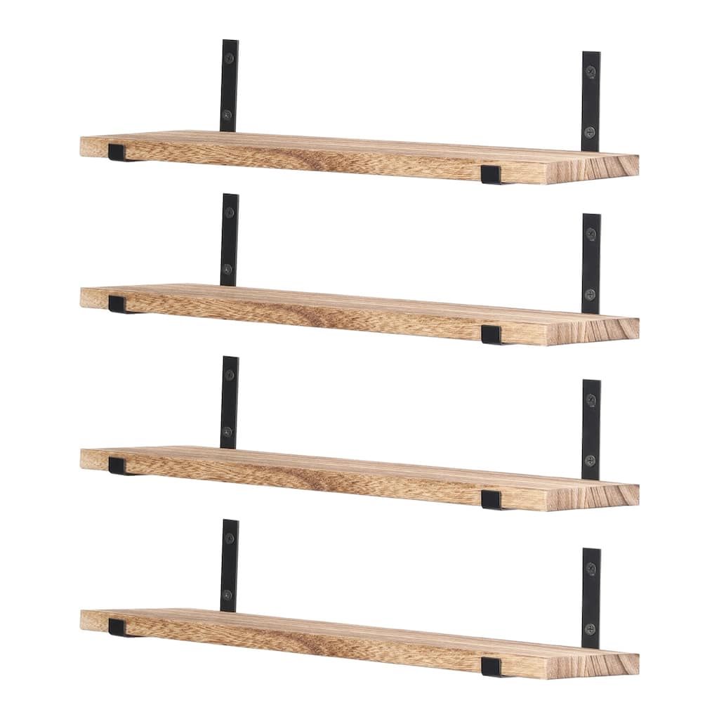 Wood Floating Shelves Set of 4, Wall Mounted Shelves for Bedroom Living Room Bathroom, and Kitchen Wall Decor 16.5*6.7in - Brown