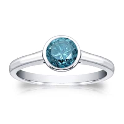 Auriya 14k Gold 3/4ctw Bezel-set Solitaire Blue Diamond Engagement Ring
