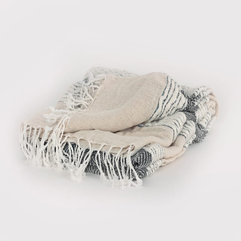 Rizzy Home Chevron Stripe Hand Loomed Cotton Throw - Grey/Natural