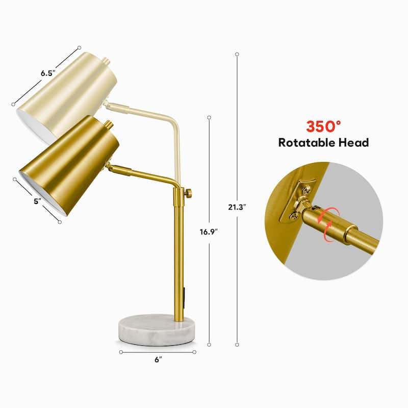 CO-Z 20-in Adjustable Desk Lamp with Marble Base - Antique Brass - Gold