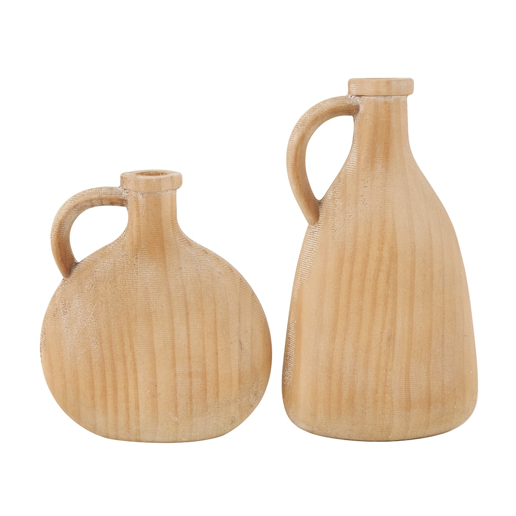 Wood Slim Jug Inspired Vase - Set of 2 Brown - Roche River Decor - 2"W x 5"L x 9"H