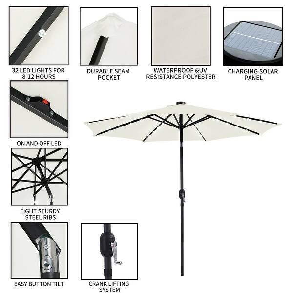 Shop Black Friday Deals On Outdoor 9 Ft Patio Umbrella Sun Shade Offset With Solar Led Light Tilt And Crank On Sale Overstock 31600299