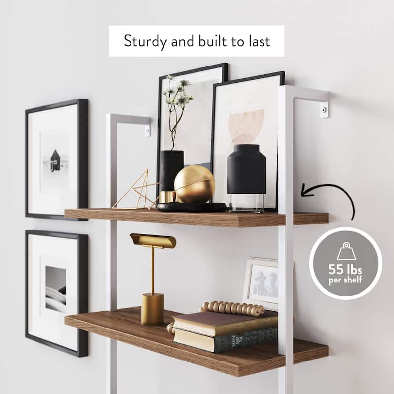 Nathan James Theo 6-Shelf Tall Bookcase, Wall Mount Bookshelf Wood with Metal Frame