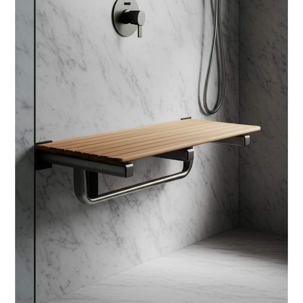 14" X 30" Brown Teak Rectangular Shower Bench