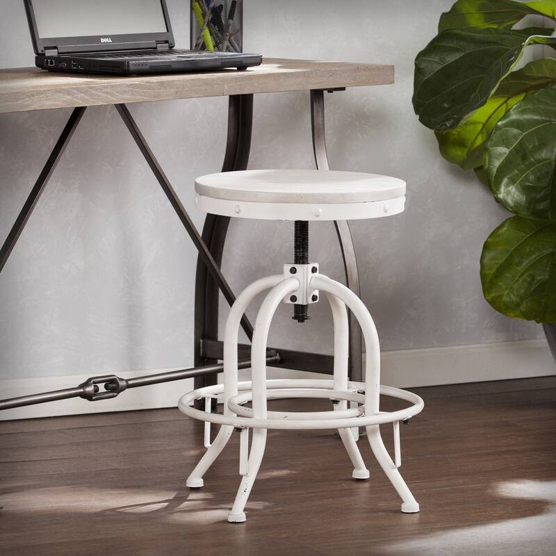 SEI Furniture Horstmann Industrial White Adjustable Swiveling Stool - White