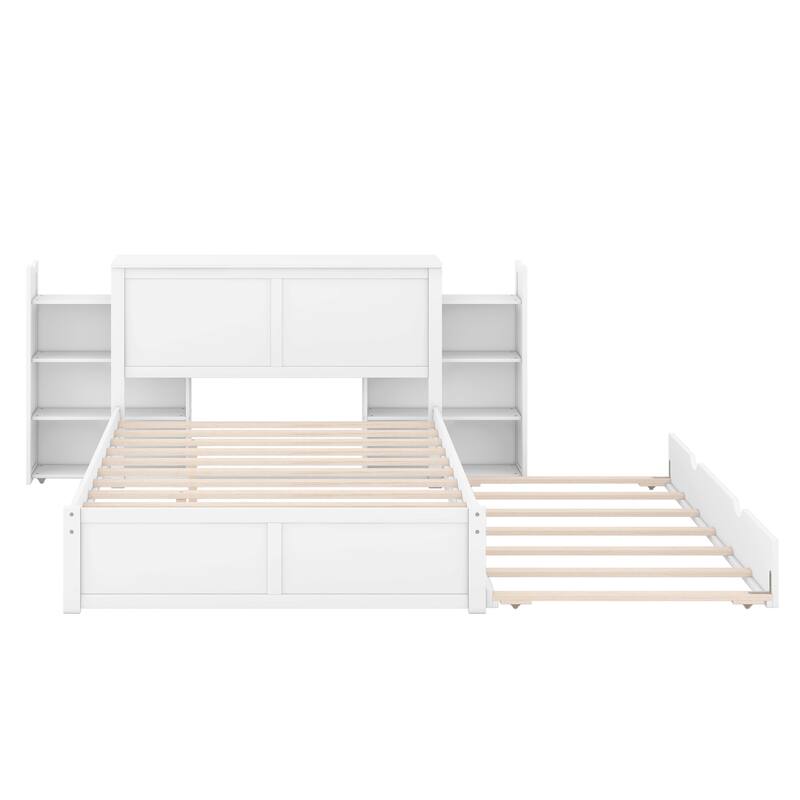 Platform Bed Hidden Storage Bed Frame Bedroom Superior Quality Slats Bed with Pull Out Shelves and Trundle for Kids Teens