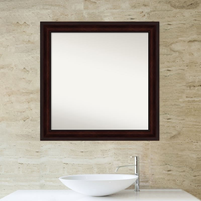 Non-Beveled Bathroom Wall Mirror - Coffee Bean Brown Frame