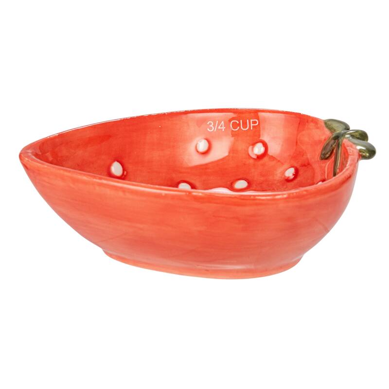 Hand-Painted Strawberry Stoneware Measuring Cups, Set of 4 - 5.9"L x 4.5"W x 1.8"H