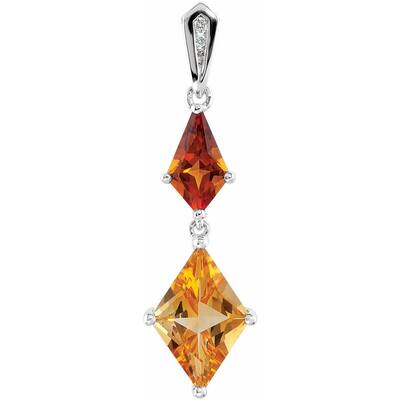 925 Sterling Silver Madeira Citrine, Citrine and Diamond Pendant