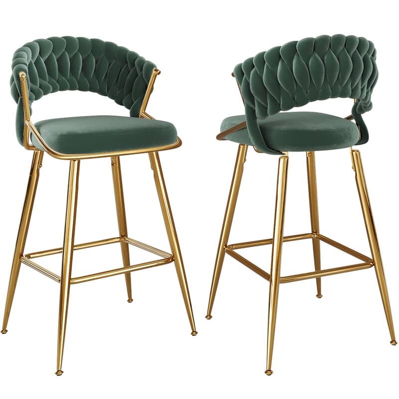 25.2" Modern Velvet Counter Stool with Gold Accents, Ergonomic Design & Plush Seat for Kitchen Island & Bar