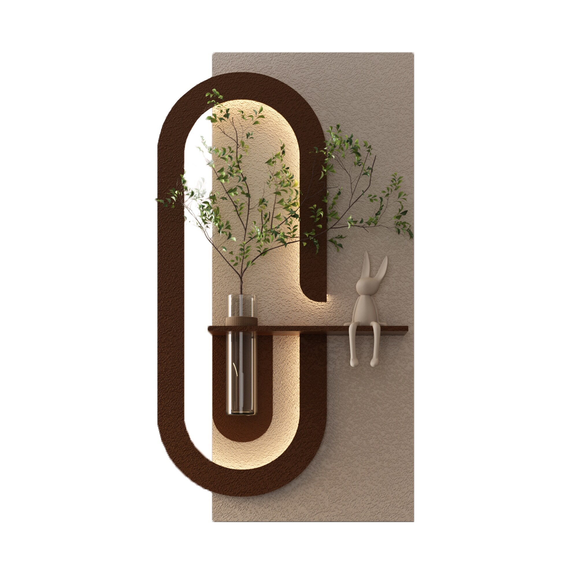 Adjustable 3-Color LED Sandstone Wall Decor with Simulated Plants